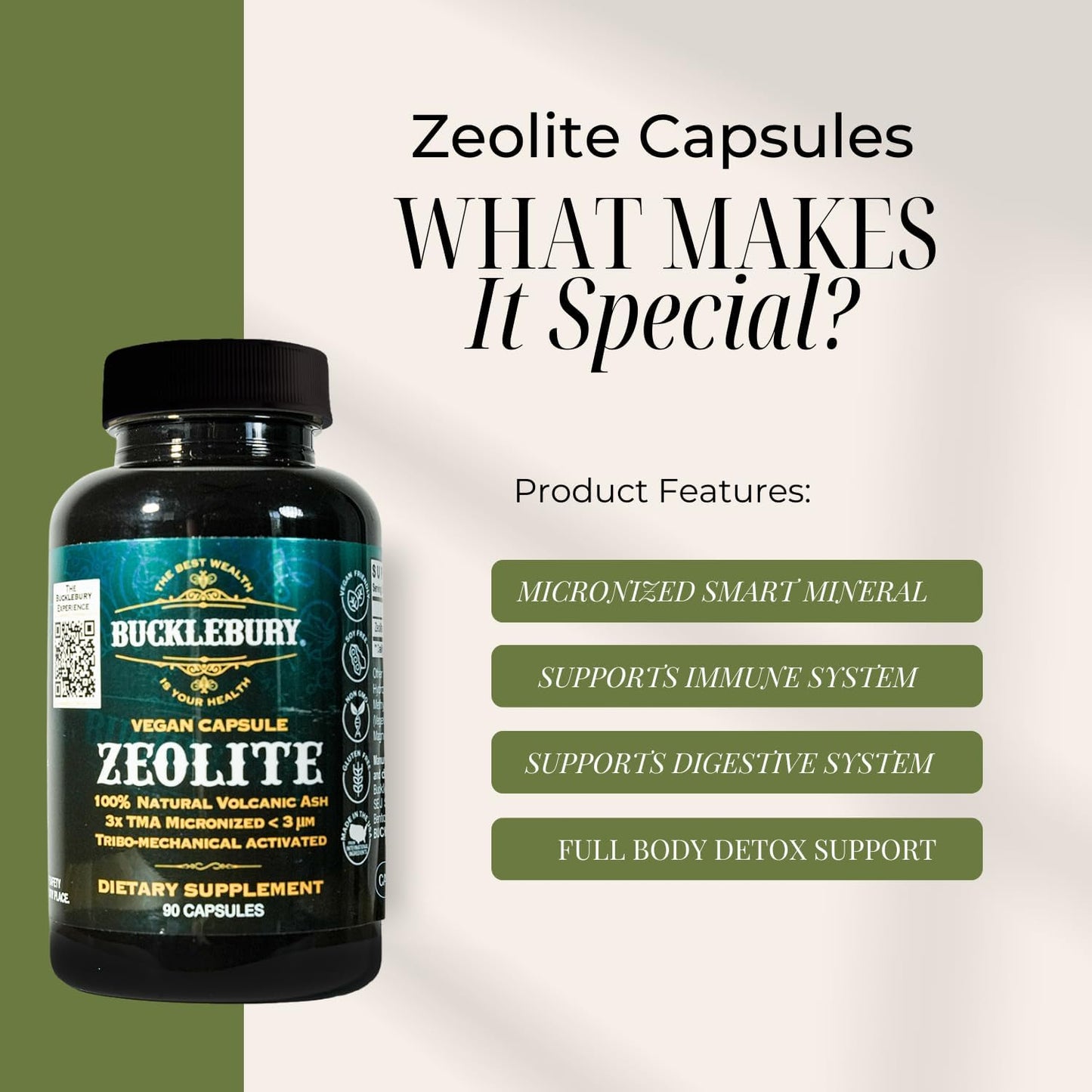 90 Vegan Capsules of BUCKLEBURY Zeolite Micronized Smart Mineral - Promotes Detox, Immune System, Digestive Tract Health