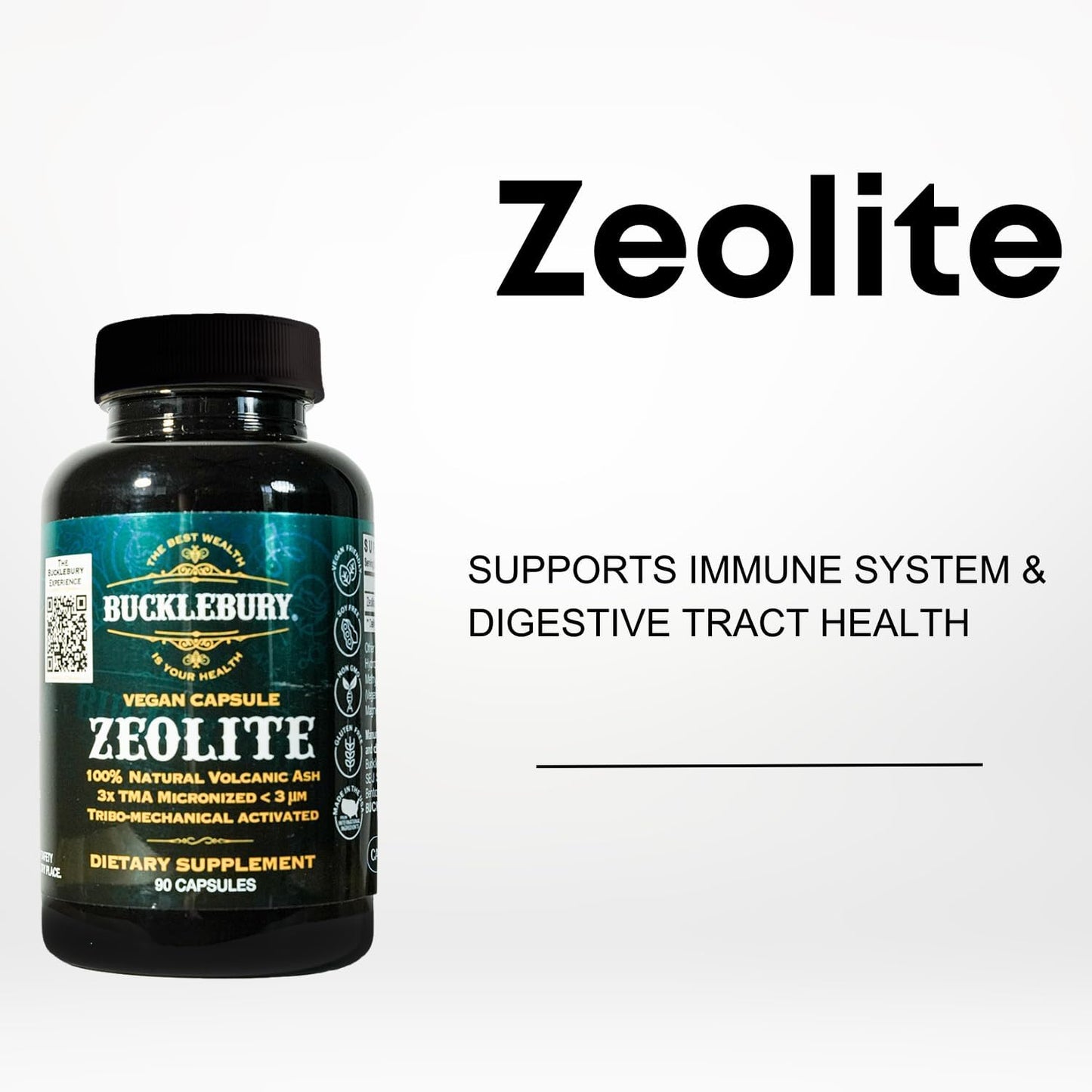 90 Vegan Capsules of BUCKLEBURY Zeolite Micronized Smart Mineral - Promotes Detox, Immune System, Digestive Tract Health