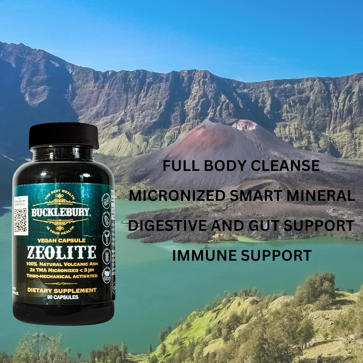 90 Vegan Capsules of BUCKLEBURY Zeolite Micronized Smart Mineral - Promotes Detox, Immune System, Digestive Tract Health