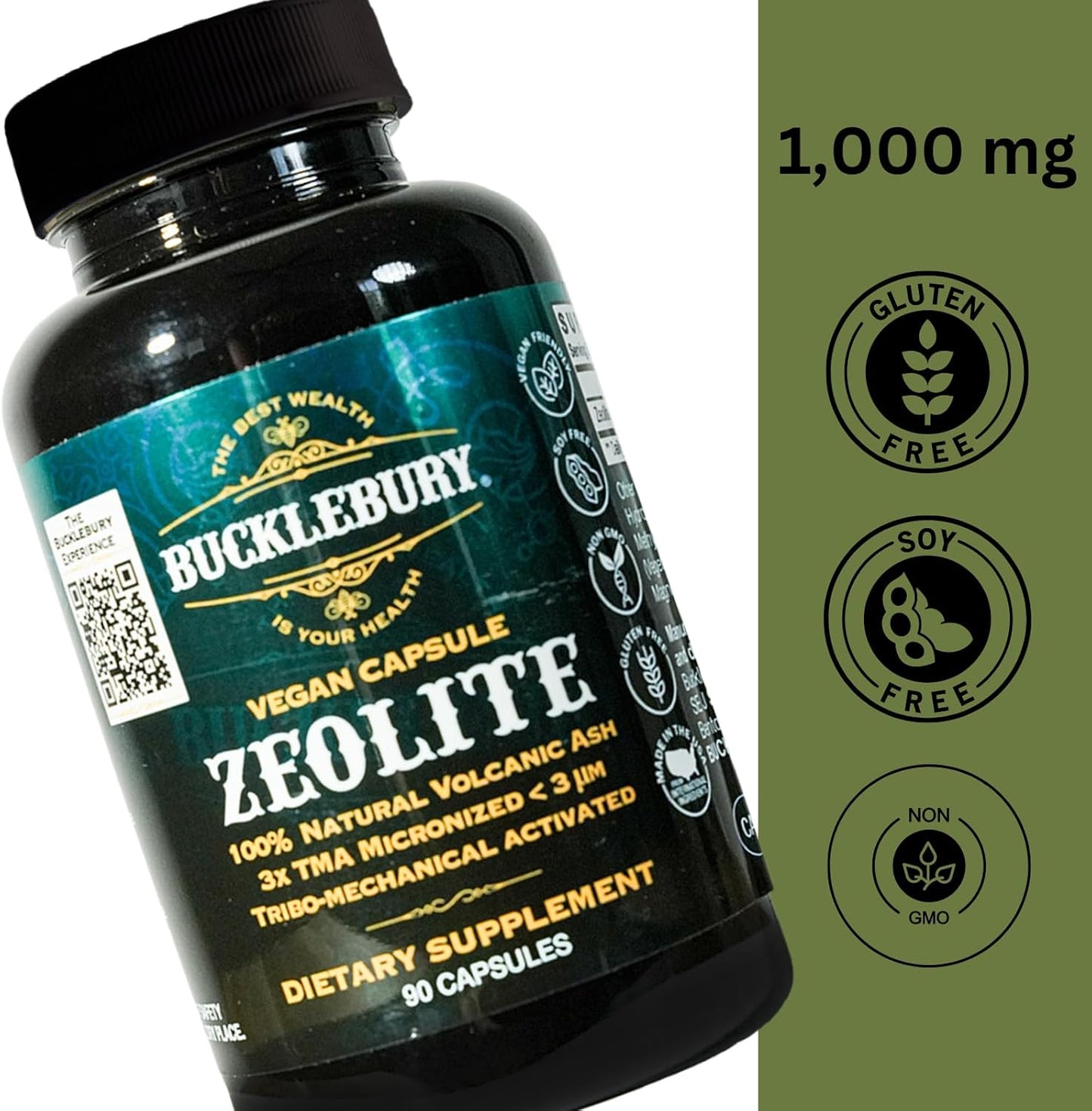 90 Vegan Capsules of BUCKLEBURY Zeolite Micronized Smart Mineral - Promotes Detox, Immune System, Digestive Tract Health