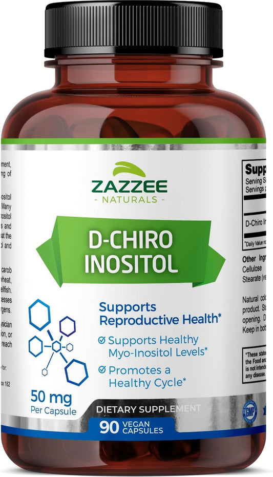90 Vegan Capsules of D-Chiro-Inositol, 50mg per Capsule, 3 Month Supply, Non-GMO, Vegetarian Formula with Myo-Inositol for 40:1 Ratio - BoostGo Australia