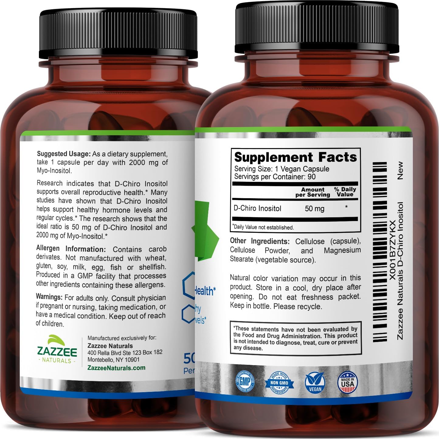 90 Vegan Capsules of D-Chiro-Inositol, 50mg per Capsule, 3 Month Supply, Non-GMO, Vegetarian Formula with Myo-Inositol for 40:1 Ratio - BoostGo Australia
