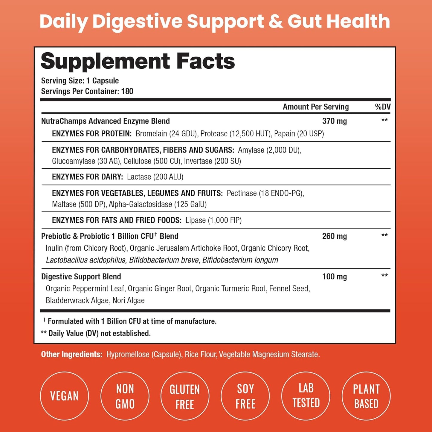 90 Vegan Capsules of NutraChamps Digestive Enzymes, Probiotics, Prebiotics, and Bromelain for Optimal Gut Health in Women and Men - BoostGo Australia