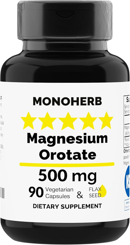 90 Vegetarian Capsules of MONOHERB Magnesium Orotate 500 mg - Natural Mineral Supplement