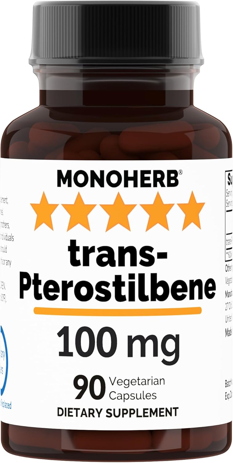 90 Vegetarian Capsules of MONOHERB Trans-Pterostilbene with 100 mg per Capsule