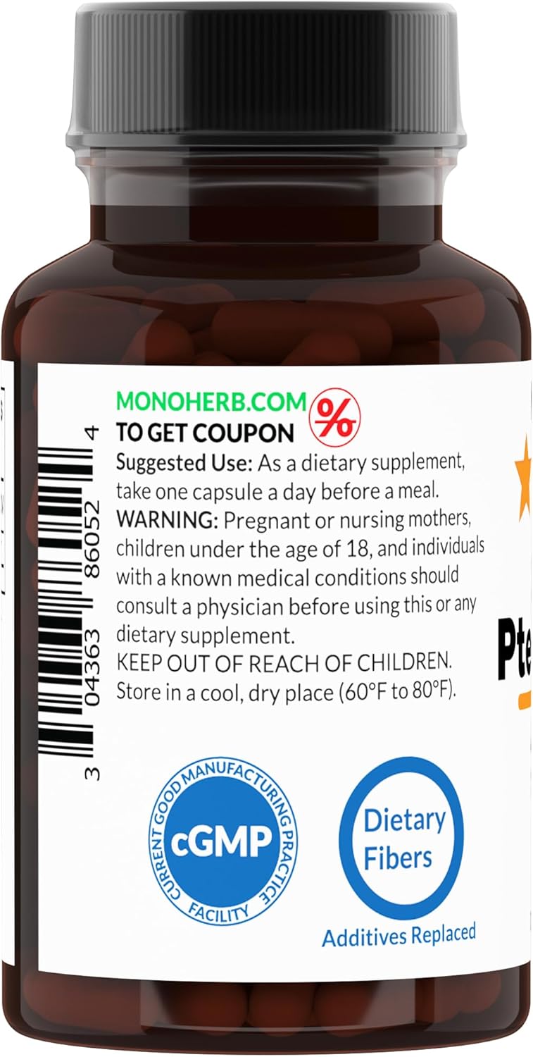 90 Vegetarian Capsules of MONOHERB Trans-Pterostilbene with 100 mg per Capsule