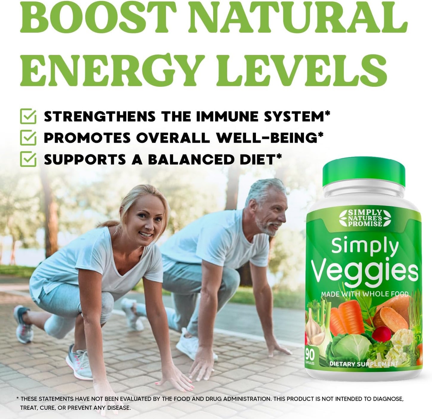 90 Veggie Capsules with Whole Food Superfoods, Beta Carotene & 18 Vegetables - Soy Free