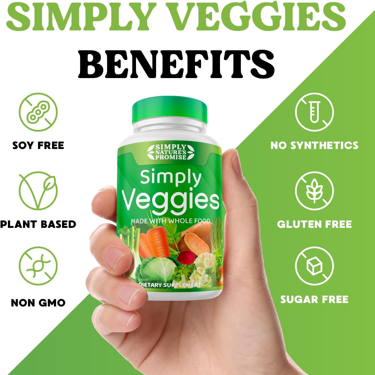 90 Veggie Capsules with Whole Food Superfoods, Beta Carotene & 18 Vegetables - Soy Free
