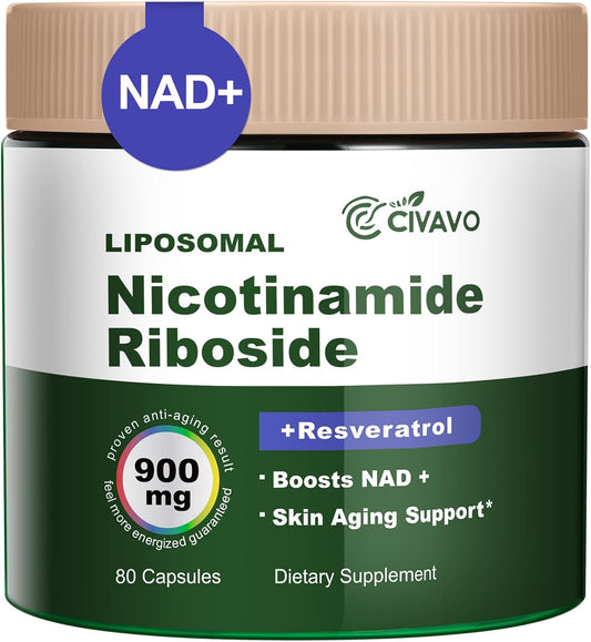 900MG Civavo NAD+ Supplement with Nicotinamide Riboside, Liposomal Resveratrol, Quercetin - Boosts Vitality & Cognitive Function