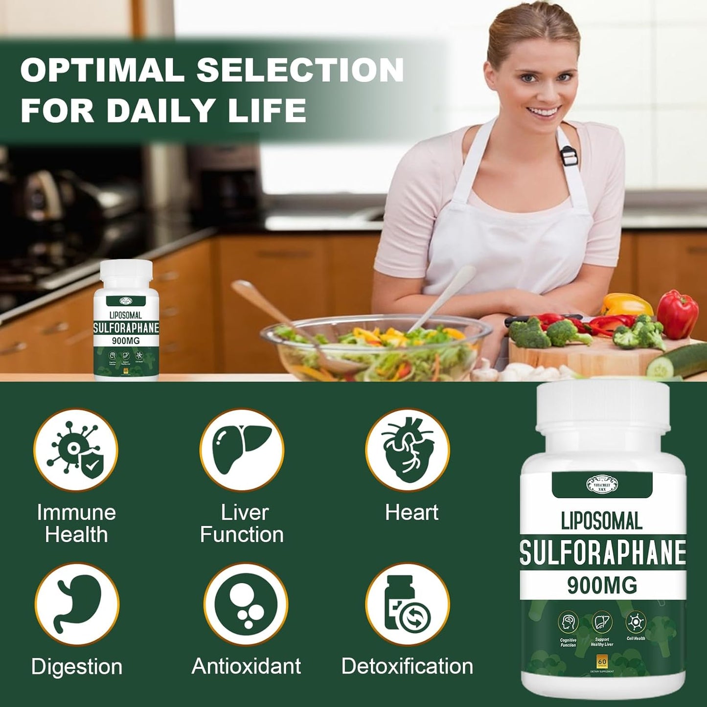 900MG Liposomal Sulforaphane Broccoli Extract Supplement - Liver Support for Antioxidant, Digestion, Cellular Health - 60 Capsules