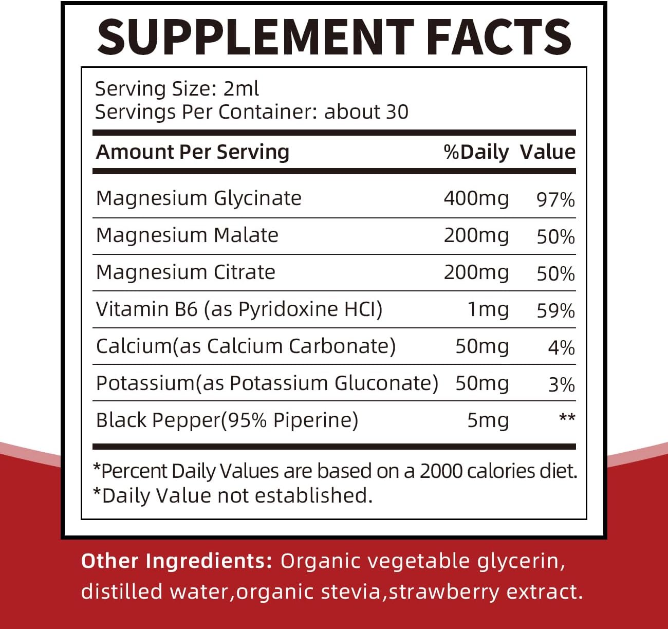 900mg Triple Magnesium Liquid Supplement with Potassium, Calcium, Vitamin B6 - Strawberry Flavor - Promotes Calm, Sleep, Muscle, Energy - Sugar Free - 2 Fl Oz