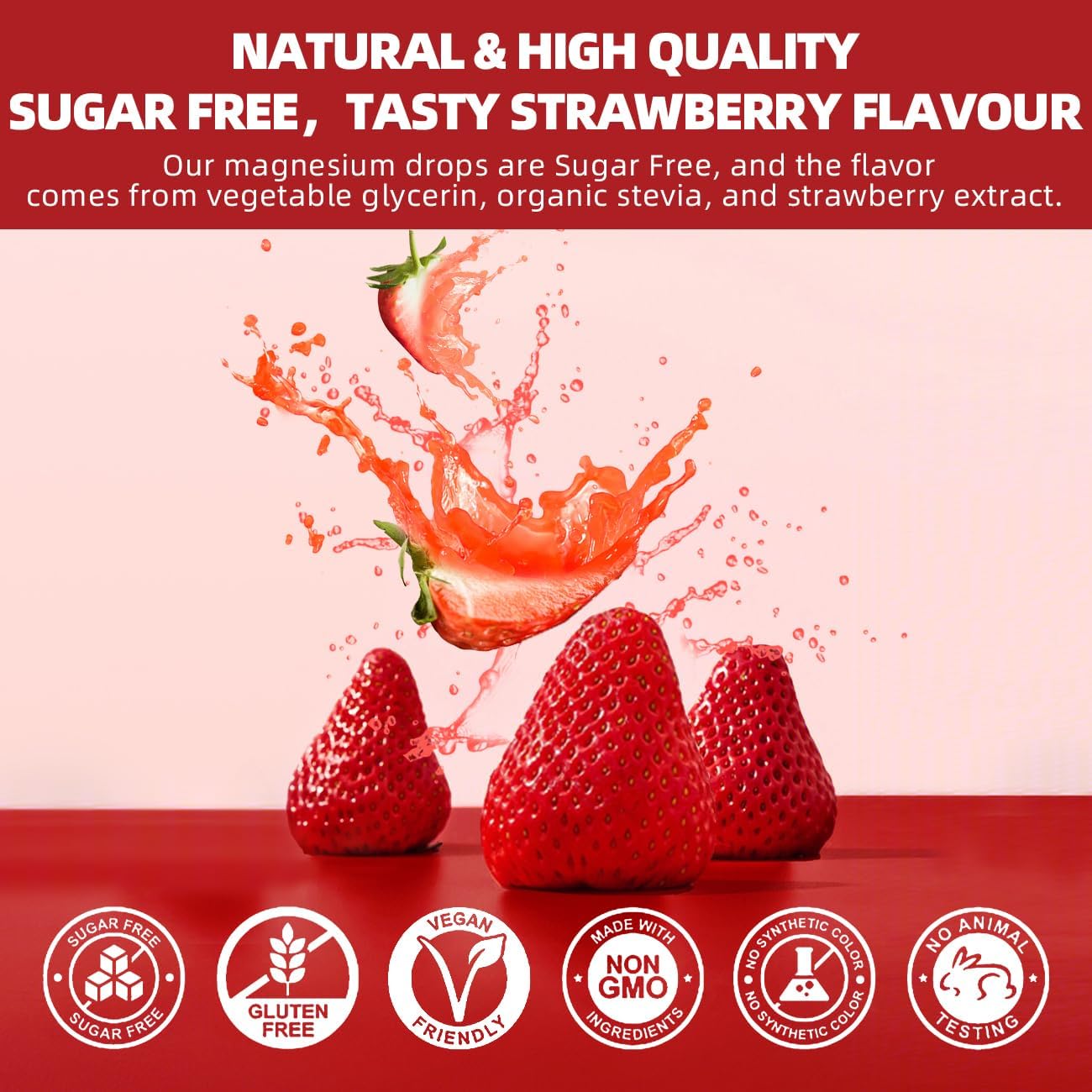 900mg Triple Magnesium Liquid Supplement with Potassium, Calcium, Vitamin B6 - Strawberry Flavor - Promotes Calm, Sleep, Muscle, Energy - Sugar Free - 2 Fl Oz