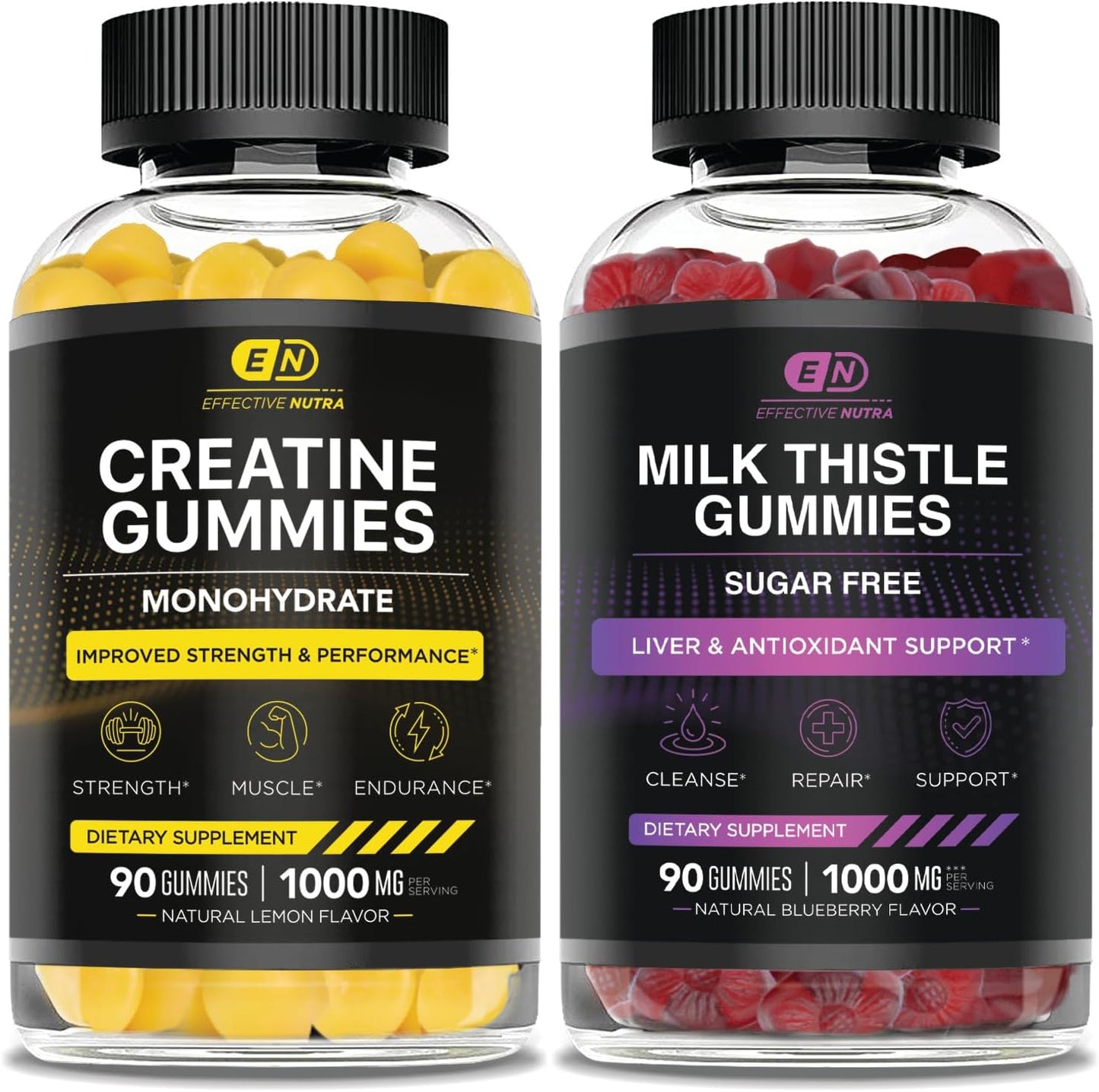 90ct Creatine Monohydrate and Sugar-Free Milk Thistle Gummies: Effective Nutra Supplement Pack
