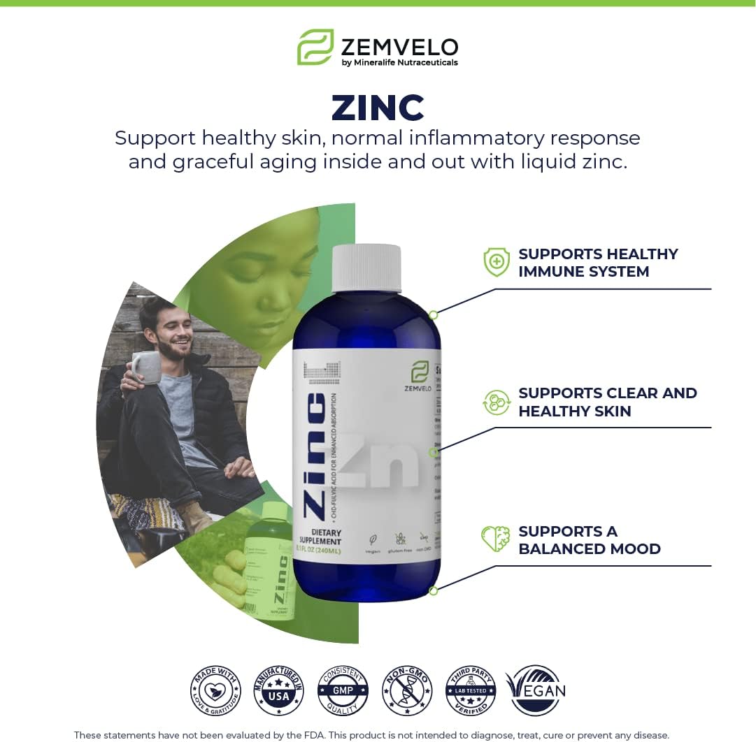 96 Day Supply Zemvelo Liquid Ionic Zinc for Clear Skin, Energy, and Inflammatory Support