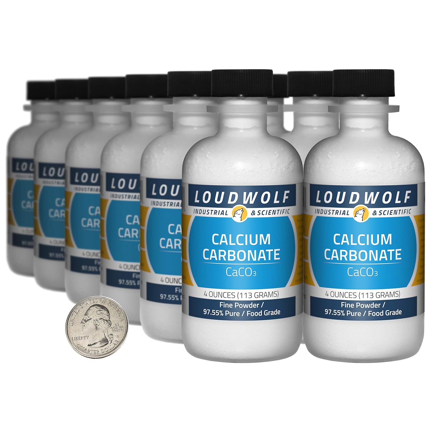 97.55% Pure Food Grade Calcium Carbonate Fine Powder - 3 Pounds x 12 Bottles by Loudwolf