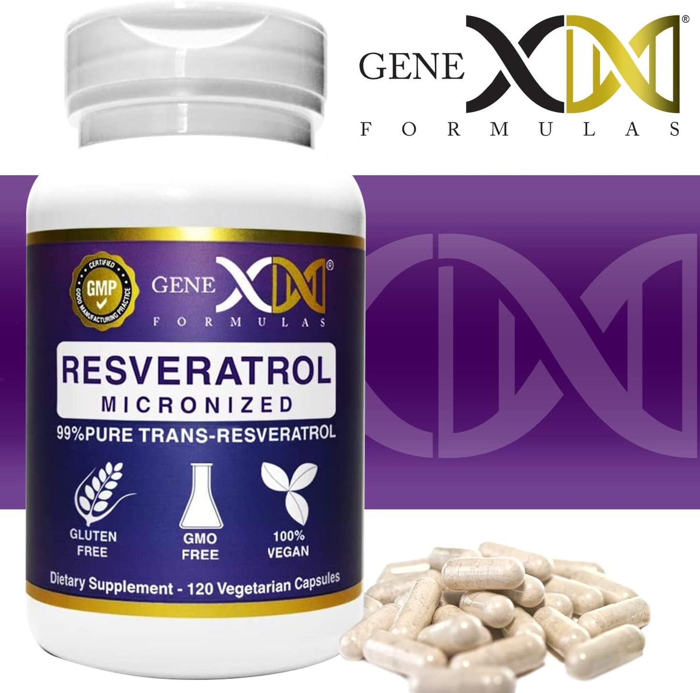 99% Micronized Trans-Resveratrol Capsules with BioPerine for Healthy Aging - 1000mg, 120 Capsules - Organic Pharmaceutical Grade Formula by Genex