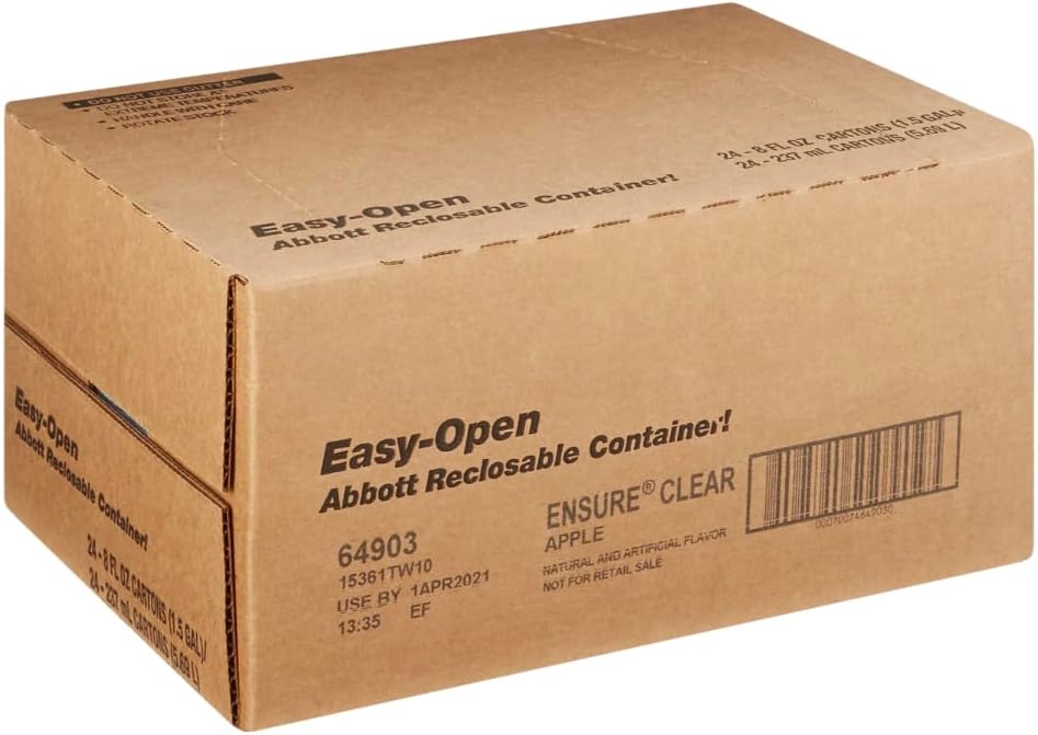Abbott 64903 Ensure Clear Apple Drink 8 Oz Recloseable Carton - Case of 24