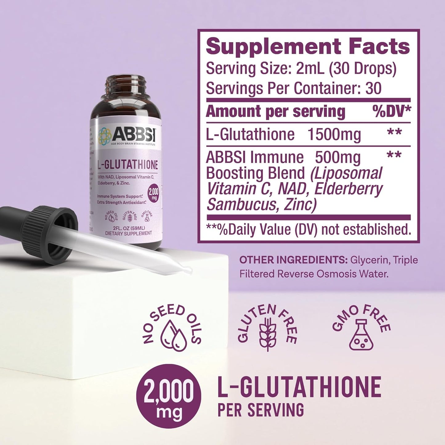 ABBSI Liposomal Glutathione Liquid with NAD & Elderberry - 2000MG - Enhanced Absorption - Powerful Antioxidant - Non-GMO, Vegan, Gluten-Free - 2 fl oz
