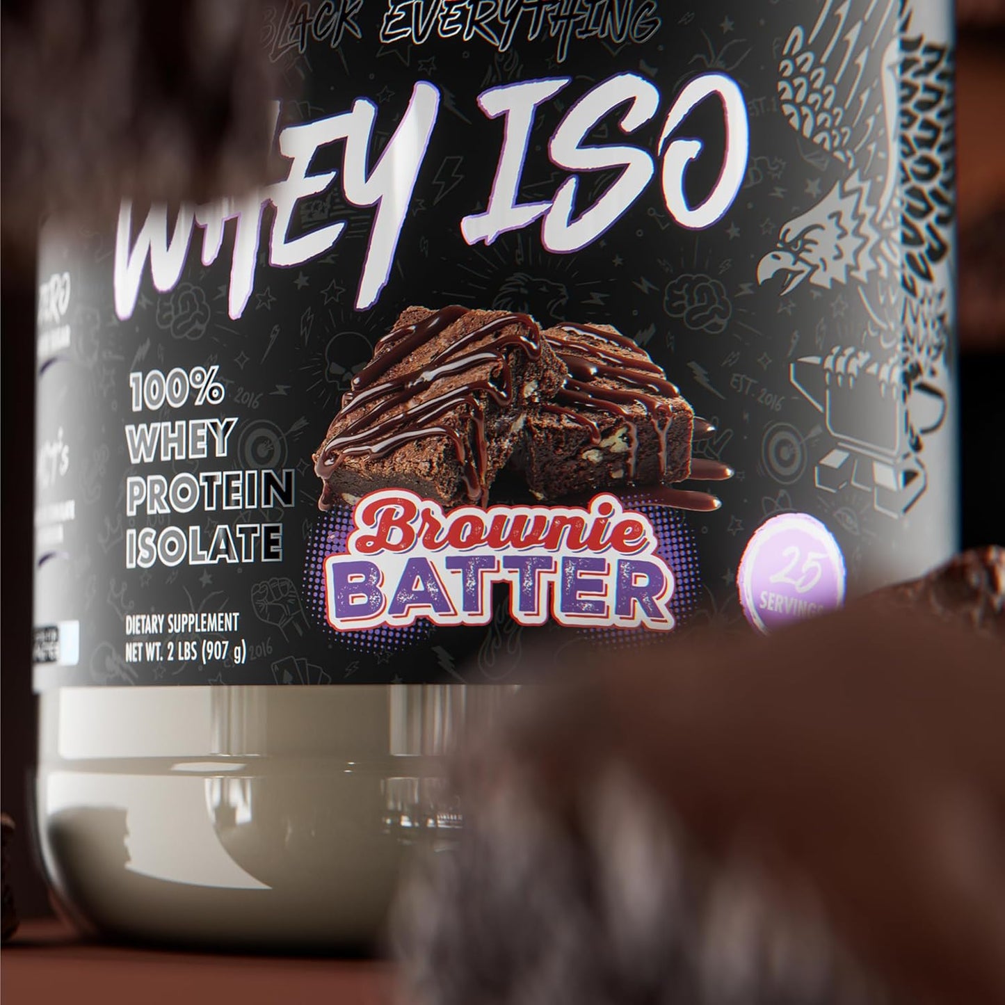 ABE All Black Everything Brownie Batter Whey Protein Powder | 25g Protein | 27 Servings | Isolate with Low Carbs, Sugar, & MCTs
