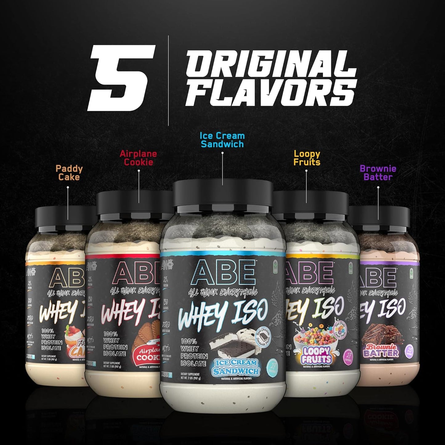 ABE All Black Everything Whey Protein Powder - Ice Cream Sandwich Flavor - 25g Protein, 27 Servings, Isolate, Low Carbs & Sugar, MCTs
