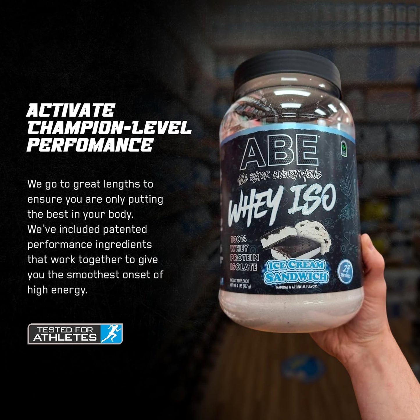 ABE All Black Everything Whey Protein Powder - Ice Cream Sandwich Flavor - 25g Protein, 27 Servings, Isolate, Low Carbs & Sugar, MCTs