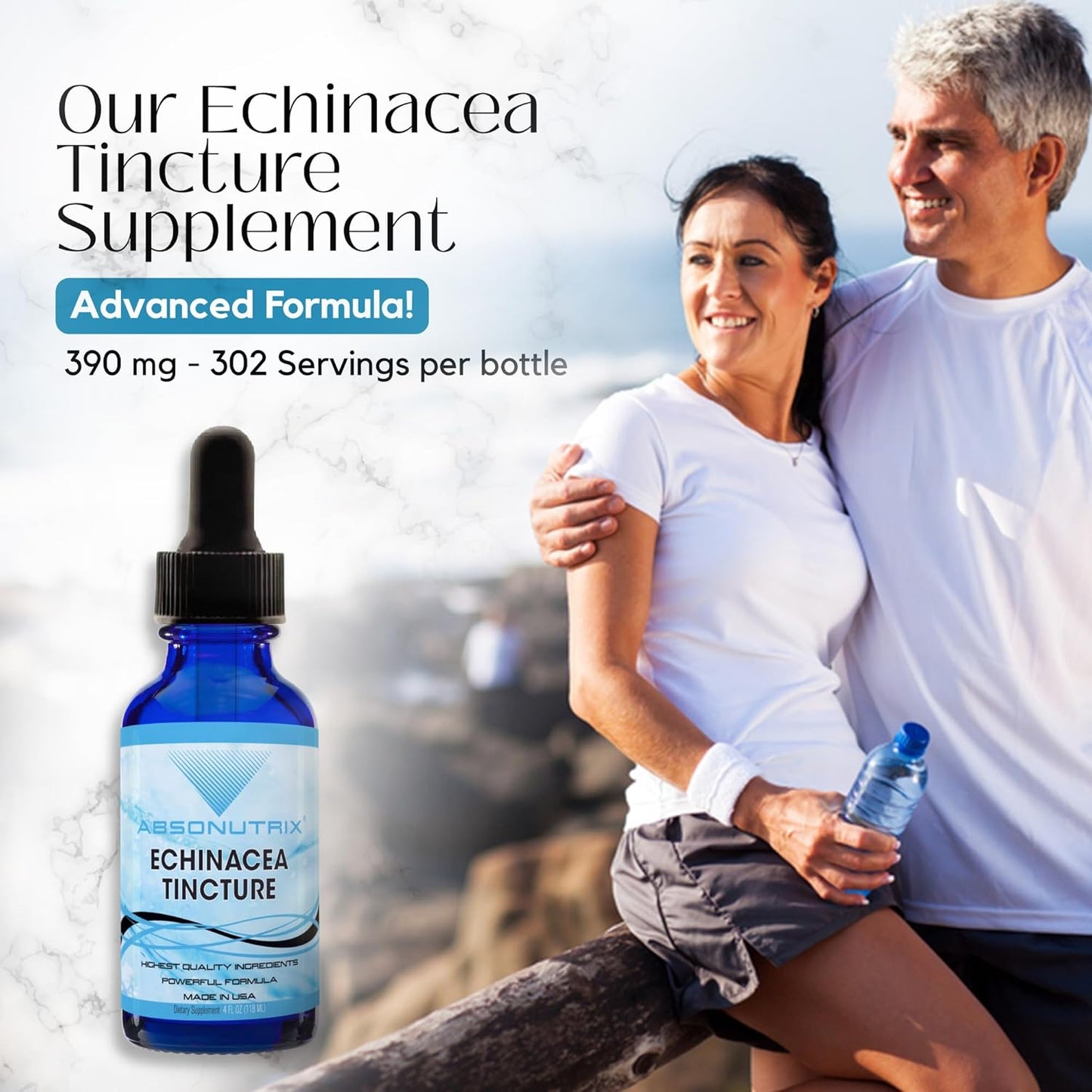 Absonutrix Echinacea Tincture 390mg Advanced Formula Liquid - 4oz, 302 Servings - USA Made, Quick Absorption, Potent Ingredients, Non-GMO - GMP Certified, Cruelty-Free
