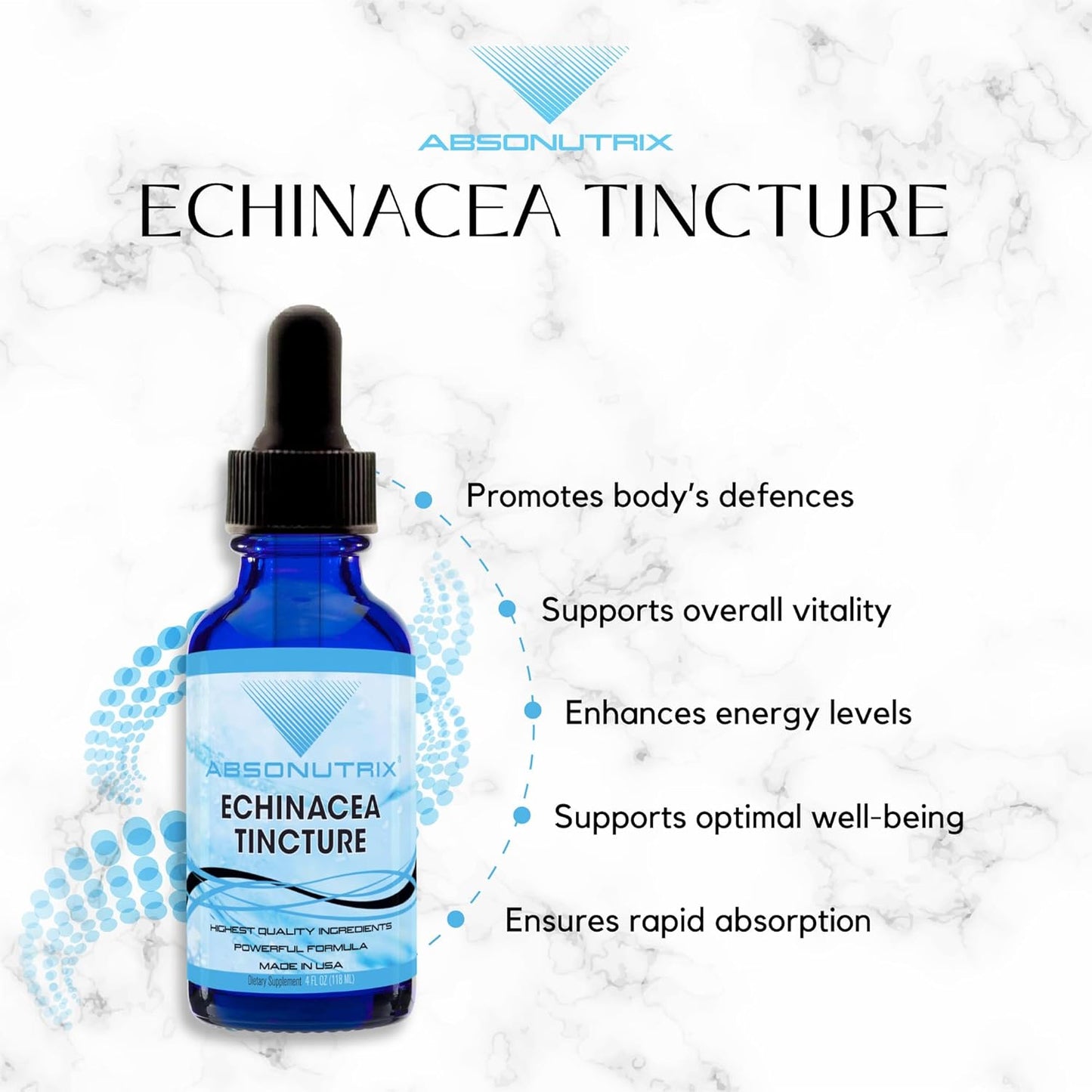 Absonutrix Echinacea Tincture 390mg Advanced Formula Liquid - 4oz, 302 Servings - USA Made, Quick Absorption, Potent Ingredients, Non-GMO - GMP Certified, Cruelty-Free
