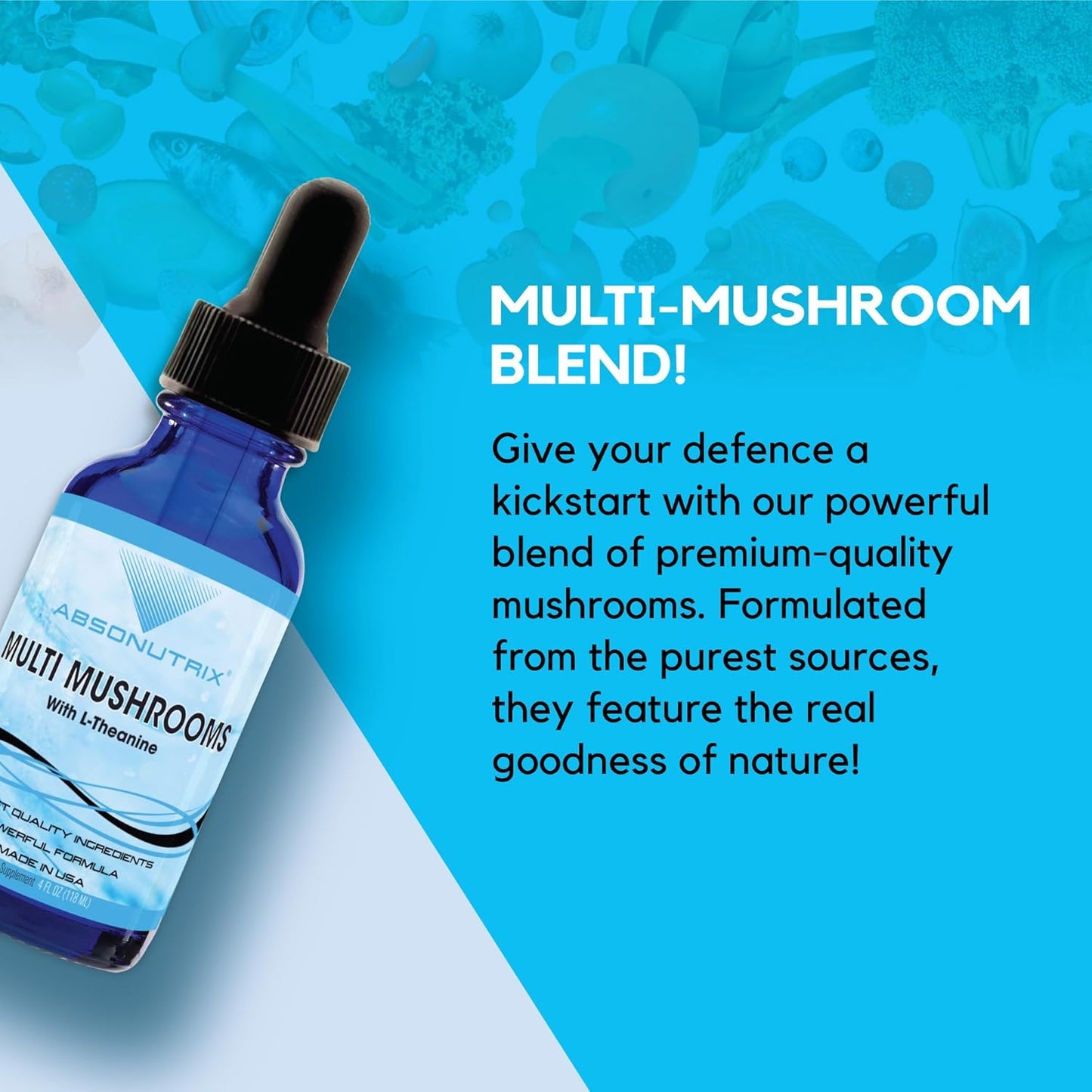 Absonutrix Multi Mushrooms Liquid Supplement - 390mg, 4oz Bottle, 200 Servings - Made in USA, Quick Absorption, Quality Ingredients - Non-GMO, GMP Certified, Cruelty-Free