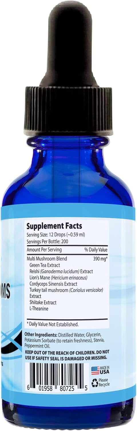 Absonutrix Multi Mushrooms Liquid Supplement - 390mg, 4oz Bottle, 200 Servings - Made in USA, Quick Absorption, Quality Ingredients - Non-GMO, GMP Certified, Cruelty-Free