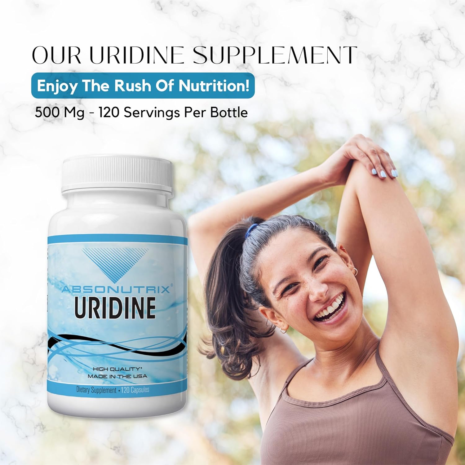 Absonutrix Uridine Monophosphate Capsules 500mg - 120 Vegetable Capsules - Memory Support - Made in USA