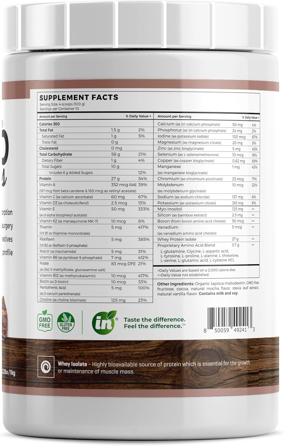 Absorb Plus Isolate Protein - 2.2 Lbs Mocha Grande - Non-GMO, Gluten-Free, Lactose-Free, Casein-Free - Supports Gut Health & Nutrition