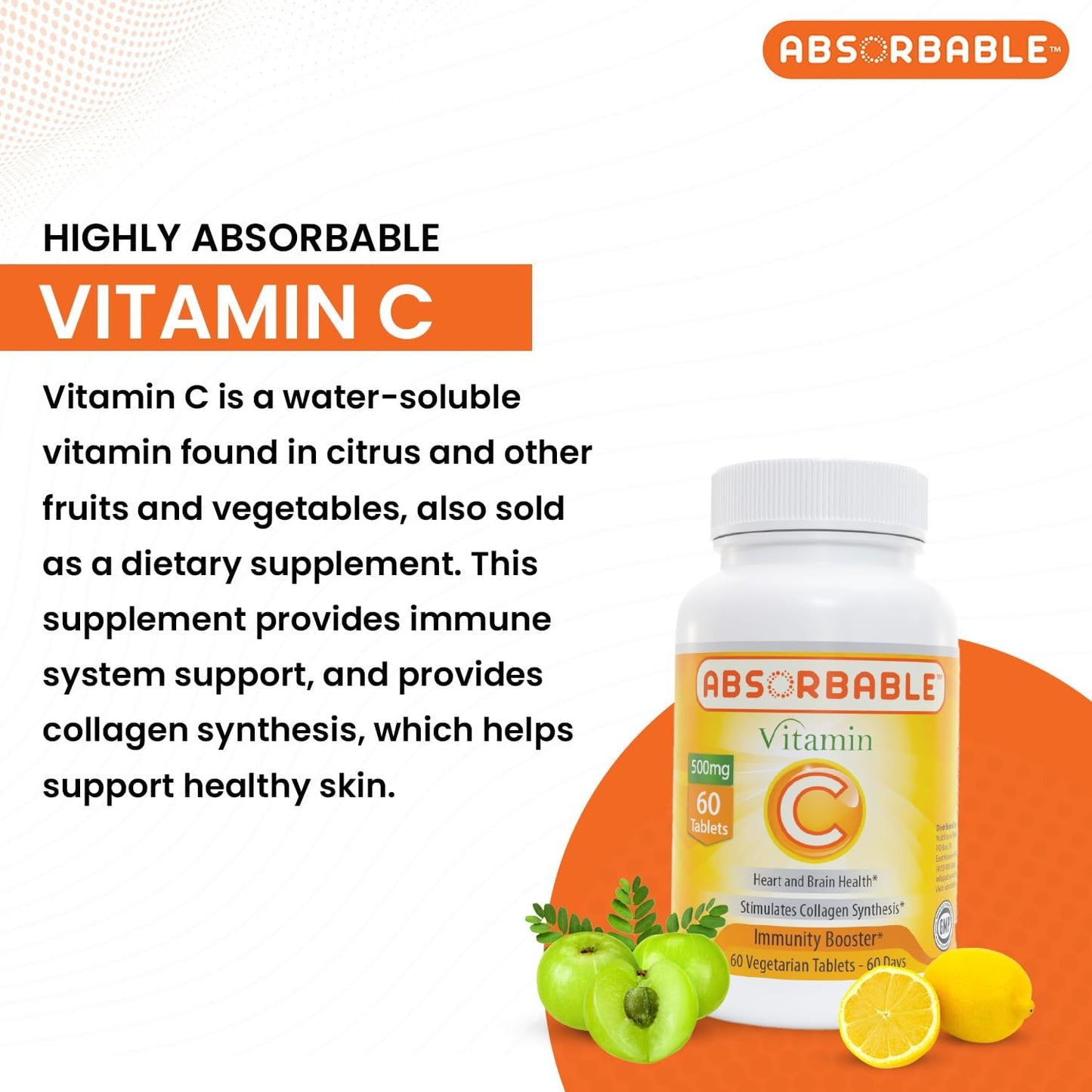 Absorbable Vitamin C 500mg Tablets with Rose Hip & 6 Natural Sources, Proprietary Blend by Nutritional Research Co, 60 Count