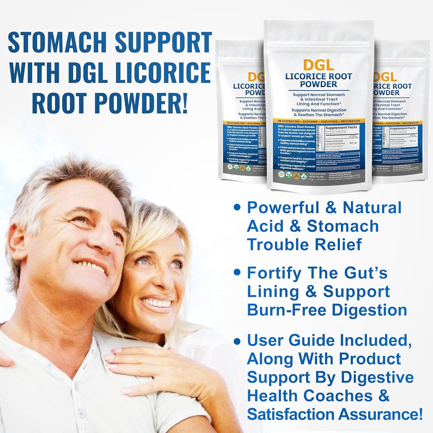 Acacia Fiber & DGL Licorice Bundle for Digestive Restoration - Kidney Restore Advanced 2.5 lbs Powder - Stomach Relief, Leaky Gut Repair, Acid Relief - 40oz Soluble Fiber Supplement