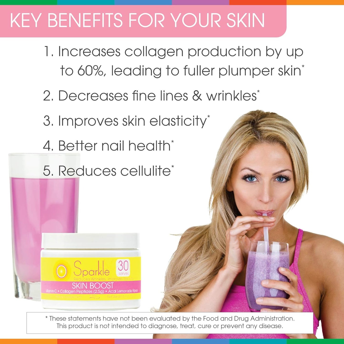 Acai Lemonade Collagen Powder Supplement for Skin, Hair & Nails | VERISOL Peptides & Vitamin C Boost - 30 Servings