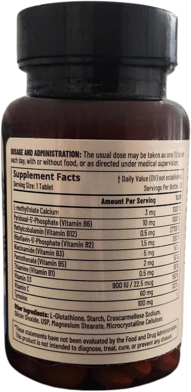 Accentrate Neuro - Brain-Optimizing B-Complex Supplement with Essential Cofactors - L-methylfolate, Methylcobalamin, Pyridoxal-5'-Phosphate - 30 Tablets