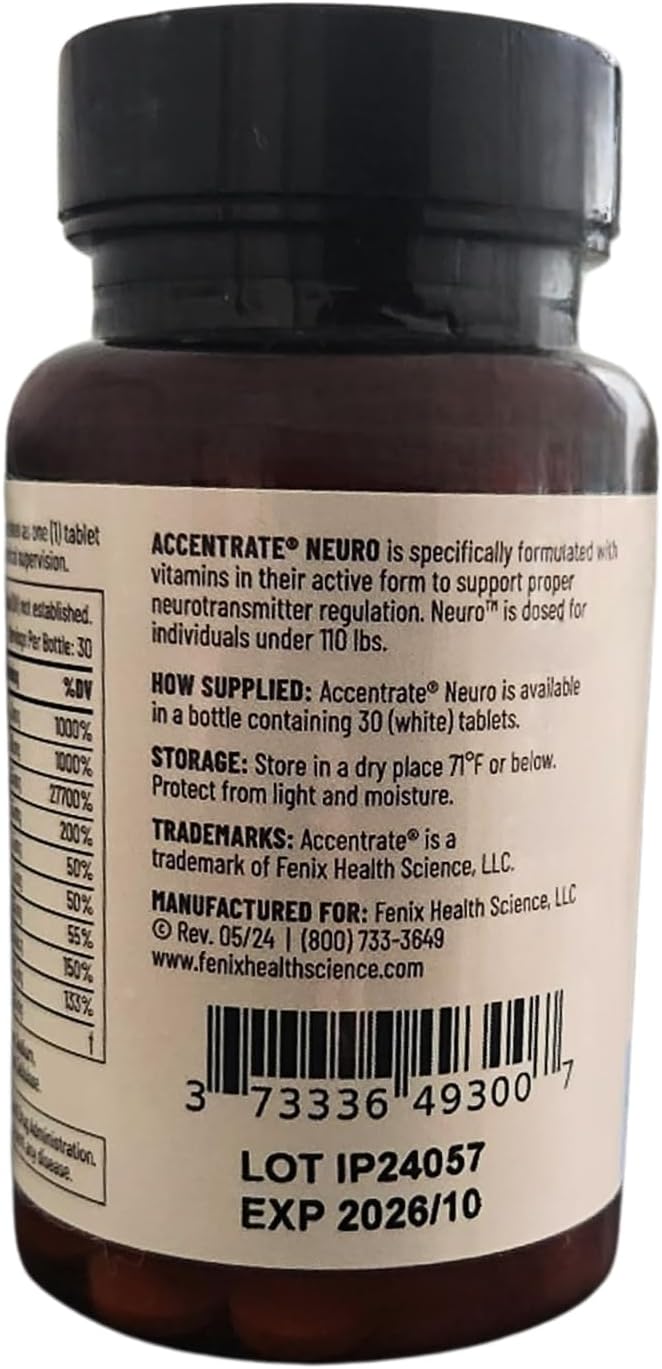 Accentrate Neuro - Brain-Optimizing B-Complex Supplement with Essential Cofactors - L-methylfolate, Methylcobalamin, Pyridoxal-5'-Phosphate - 30 Tablets