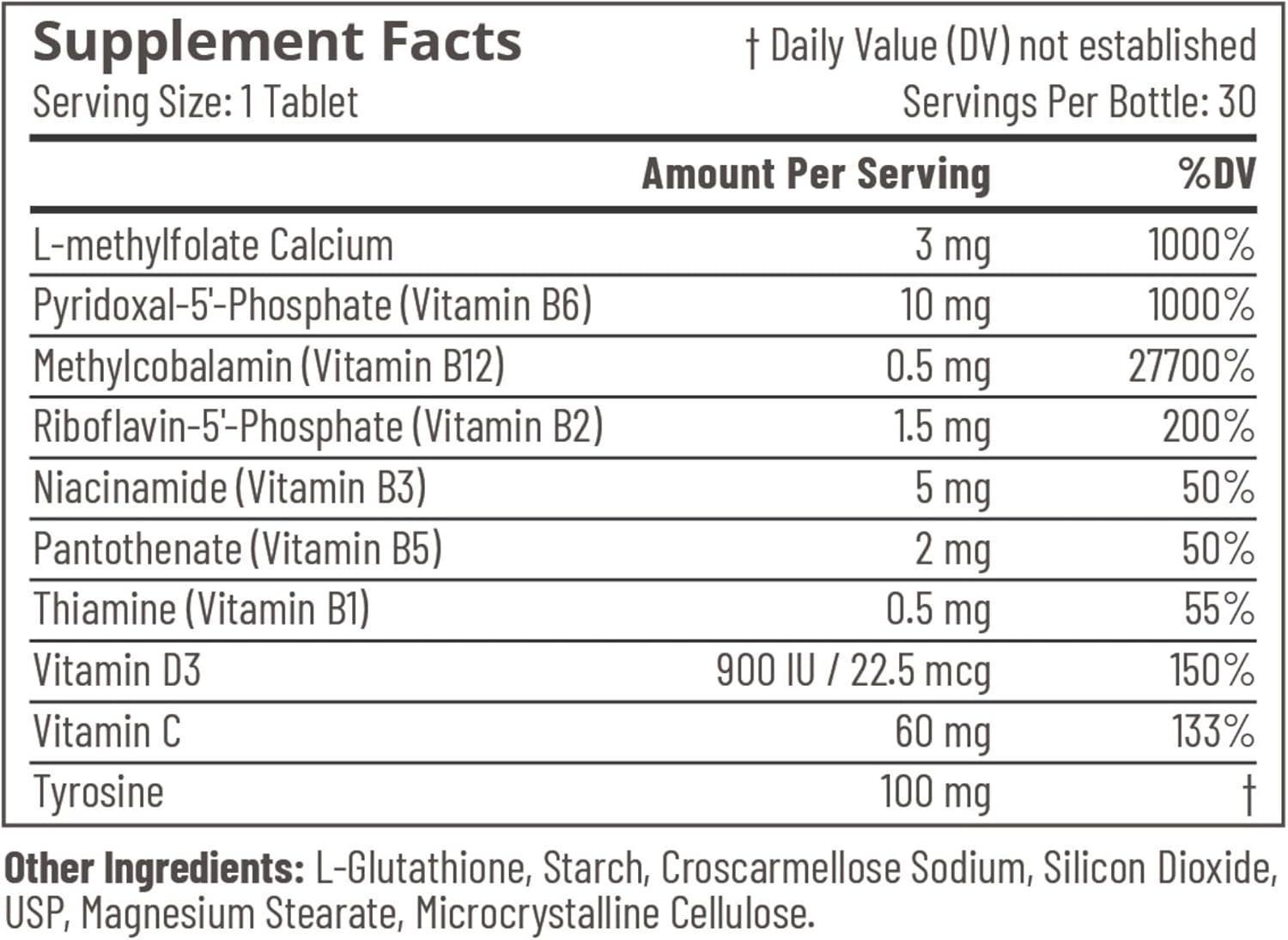 Accentrate Neuro - Brain-Optimizing B-Complex Supplement with Essential Cofactors - L-methylfolate, Methylcobalamin, Pyridoxal-5'-Phosphate - 30 Tablets