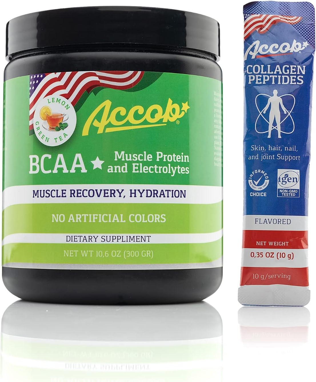 ACCOB BCAA Powder Lemon Green Tea for Muscle Recovery & Energy, 7.2g BCCAs + Electrolytes, Pre or Post Workout Drink with Collagen Peptides - 30 Servings