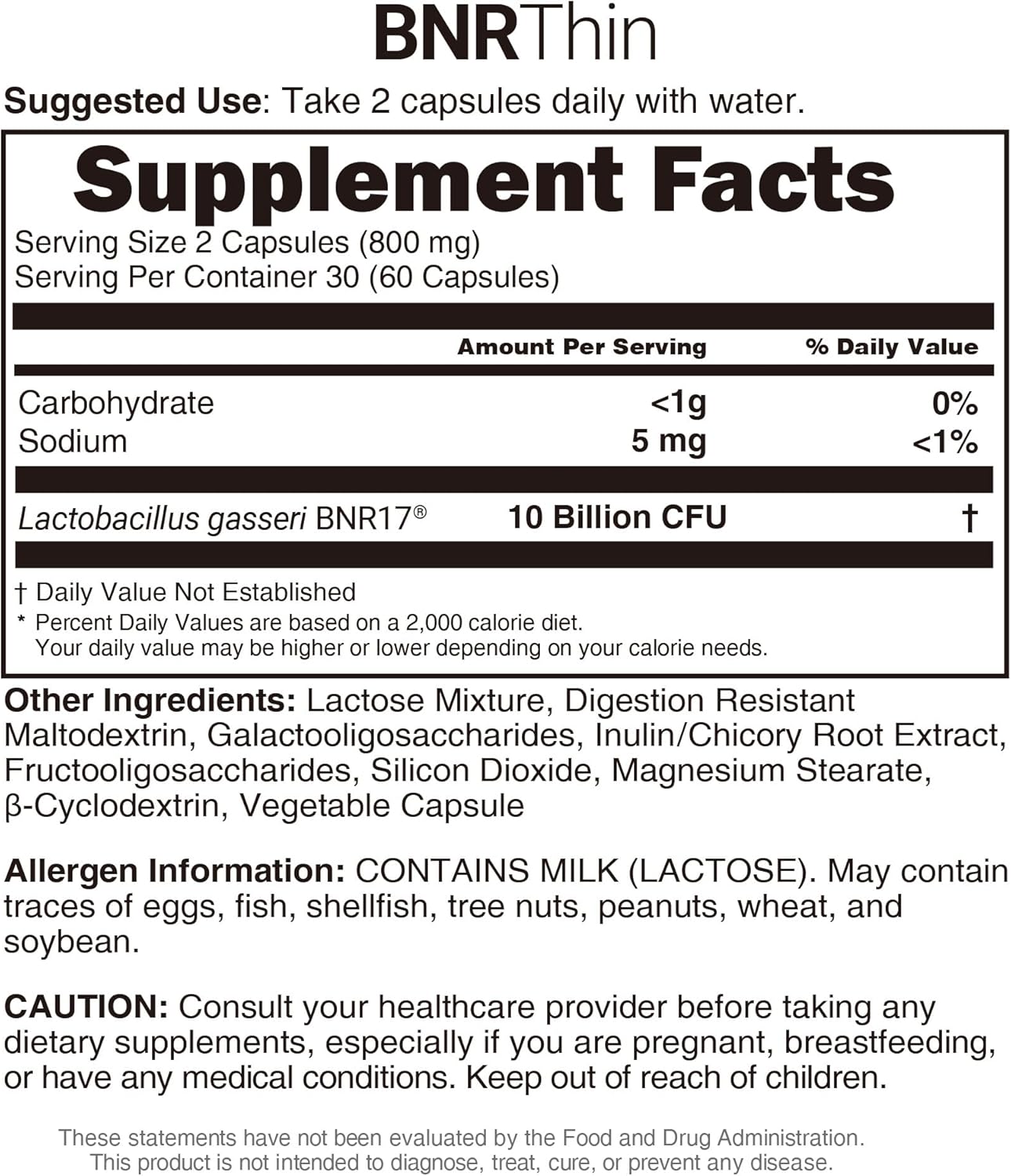 AceBiome BNRThin Probiotic, 10 Billion CFU, Lactobacillus gasseri BNR17, Digestive Health Support, 180 Capsules