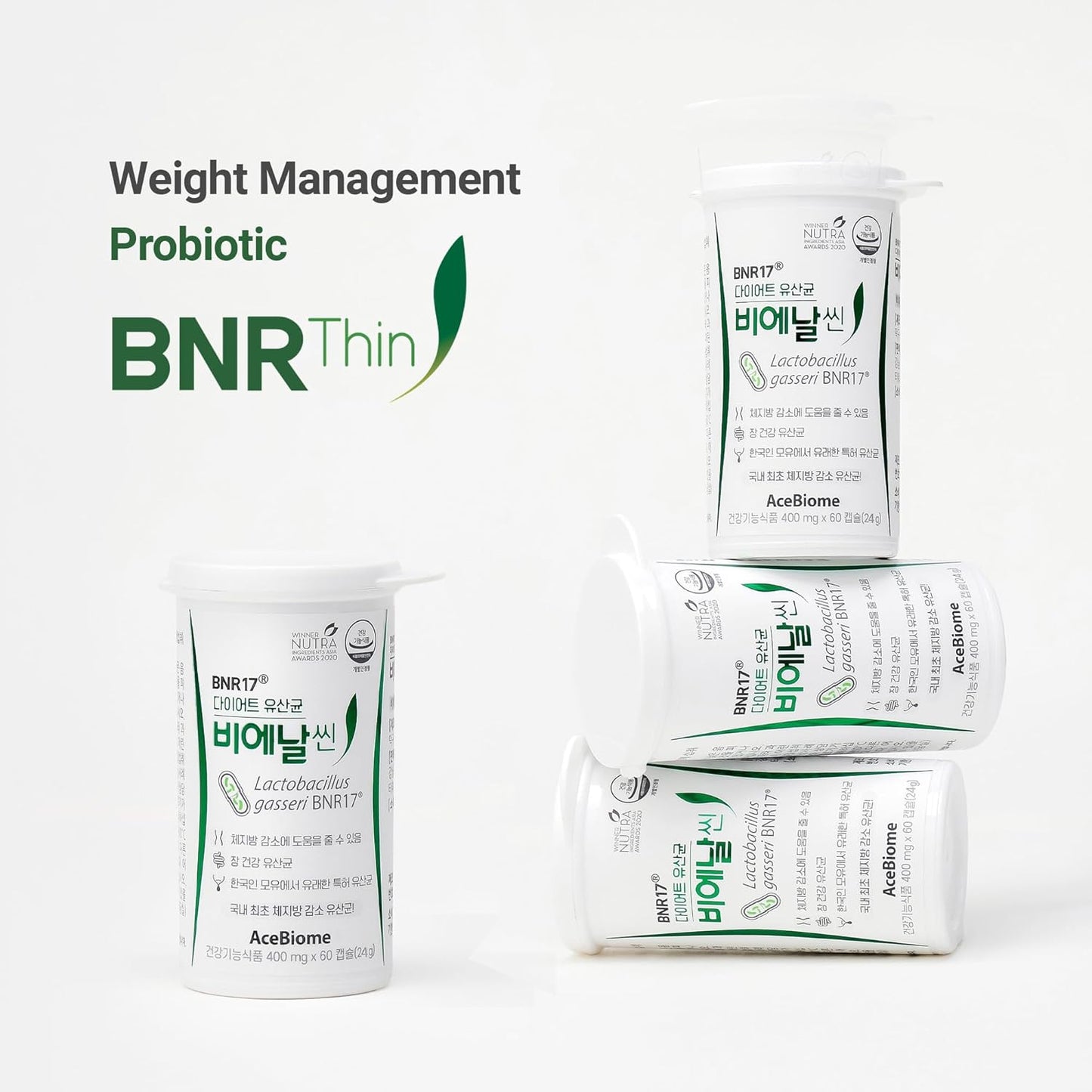 AceBiome BNRThin Probiotic for Weight Management with Lactobacillus gasseri BNR17 - 60 Capsules x6packs, 10 Billion CFU Guaranteed for Digestive Health