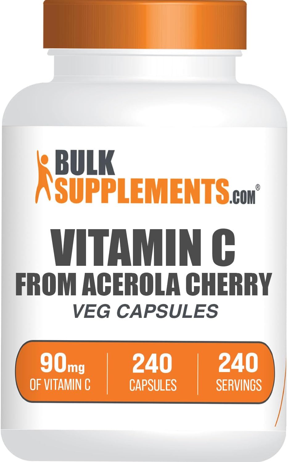 Acerola Cherry Vitamin C Supplement Capsules - Gluten Free, 240 Veg Capsules - BulkSupplements.com