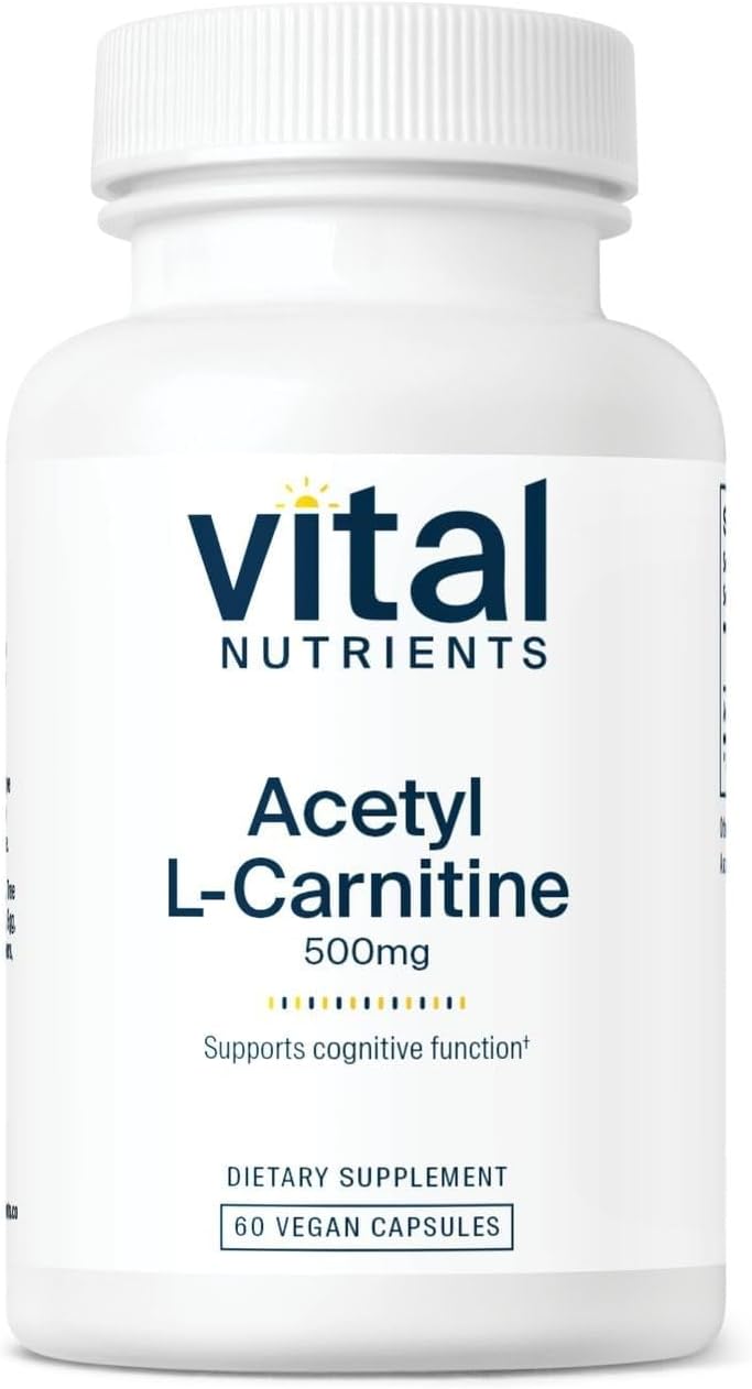 Acetyl L-Carnitine 500mg Supplement for Brain, Memory, and Cognitive Support | Vegan, Non-GMO | Gluten, Dairy, Soy Free | 60 Capsules