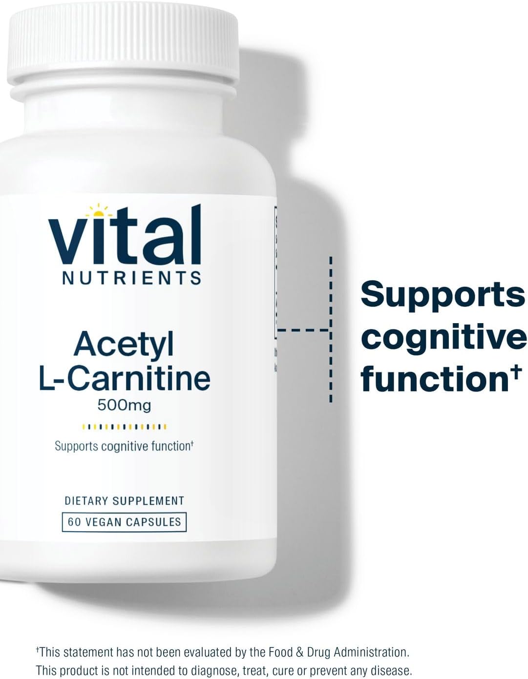 Acetyl L-Carnitine 500mg Supplement for Brain, Memory, and Cognitive Support | Vegan, Non-GMO | Gluten, Dairy, Soy Free | 60 Capsules