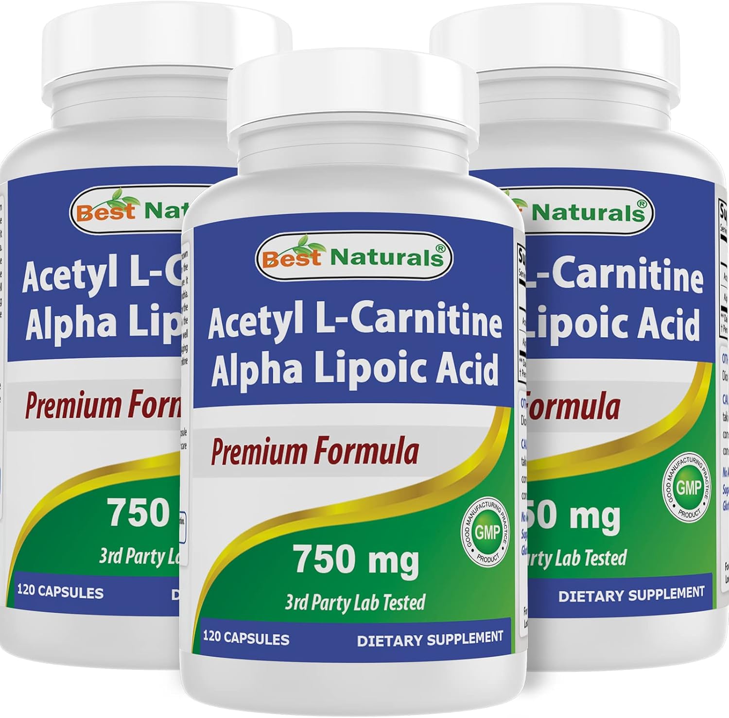 Acetyl L-Carnitine and Alpha Lipoic Acid Capsules - 750mg, 120 Count (Pack of 3) | Best Naturals