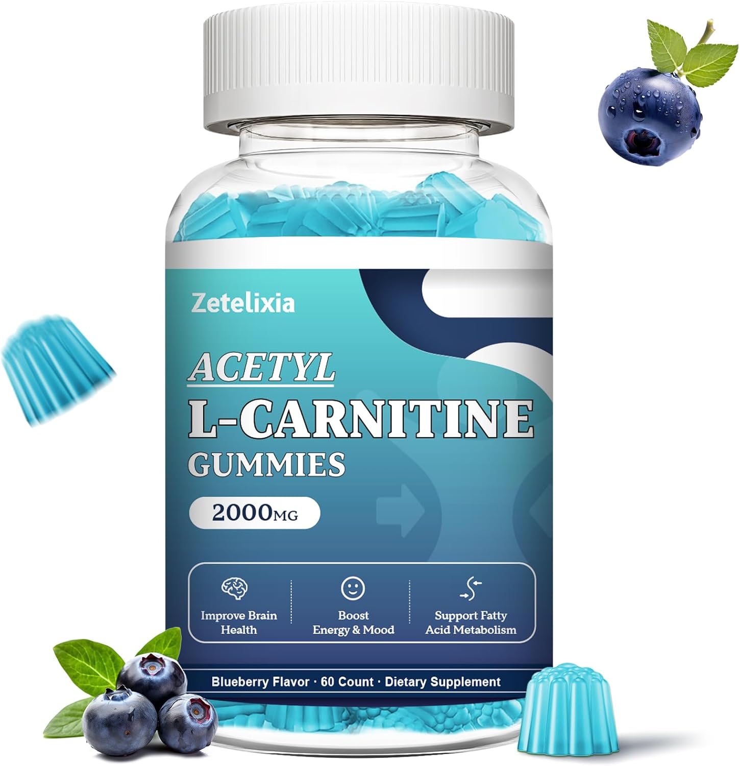Acetyl L-Carnitine Gummies with Vitamin C & B12 - Energy & Brain Support for Women & Men - 60 Vegan Gummies