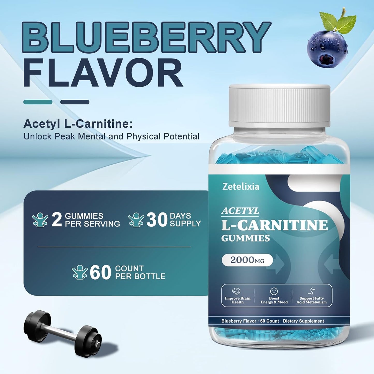 Acetyl L-Carnitine Gummies with Vitamin C & B12 - Energy & Brain Support for Women & Men - 60 Vegan Gummies