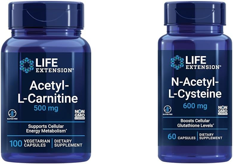 Acetyl-L-Carnitine & N-Acetyl-L-Cysteine Capsules for Energy, Brain Health, Immune Support & Antioxidant Benefits