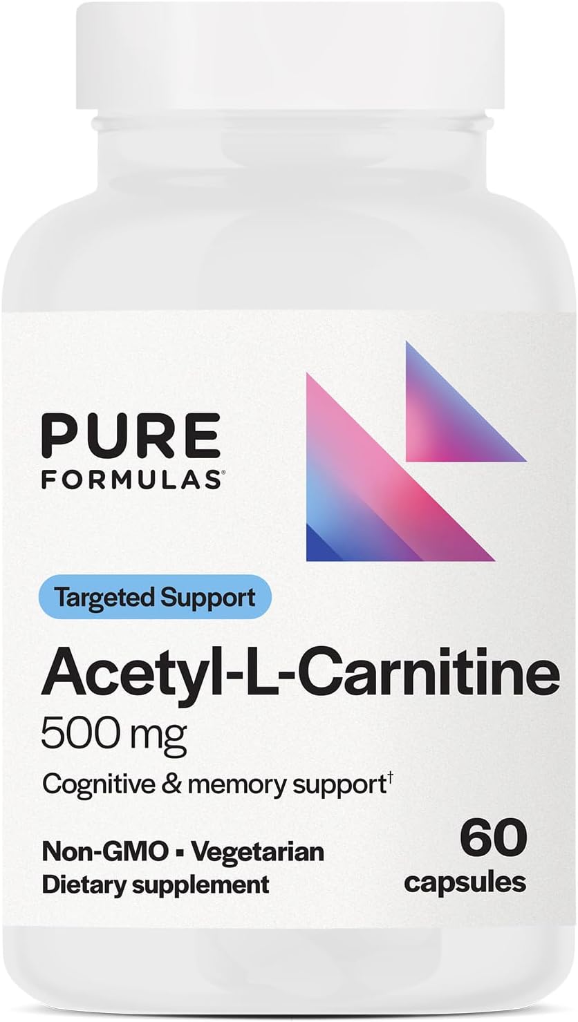 Acetyl L-Carnitine Supplement for Brain & Memory Support - 500mg, 60 Capsules, Non-GMO & Dairy Free - PureFormulas Alcar Focus Formula