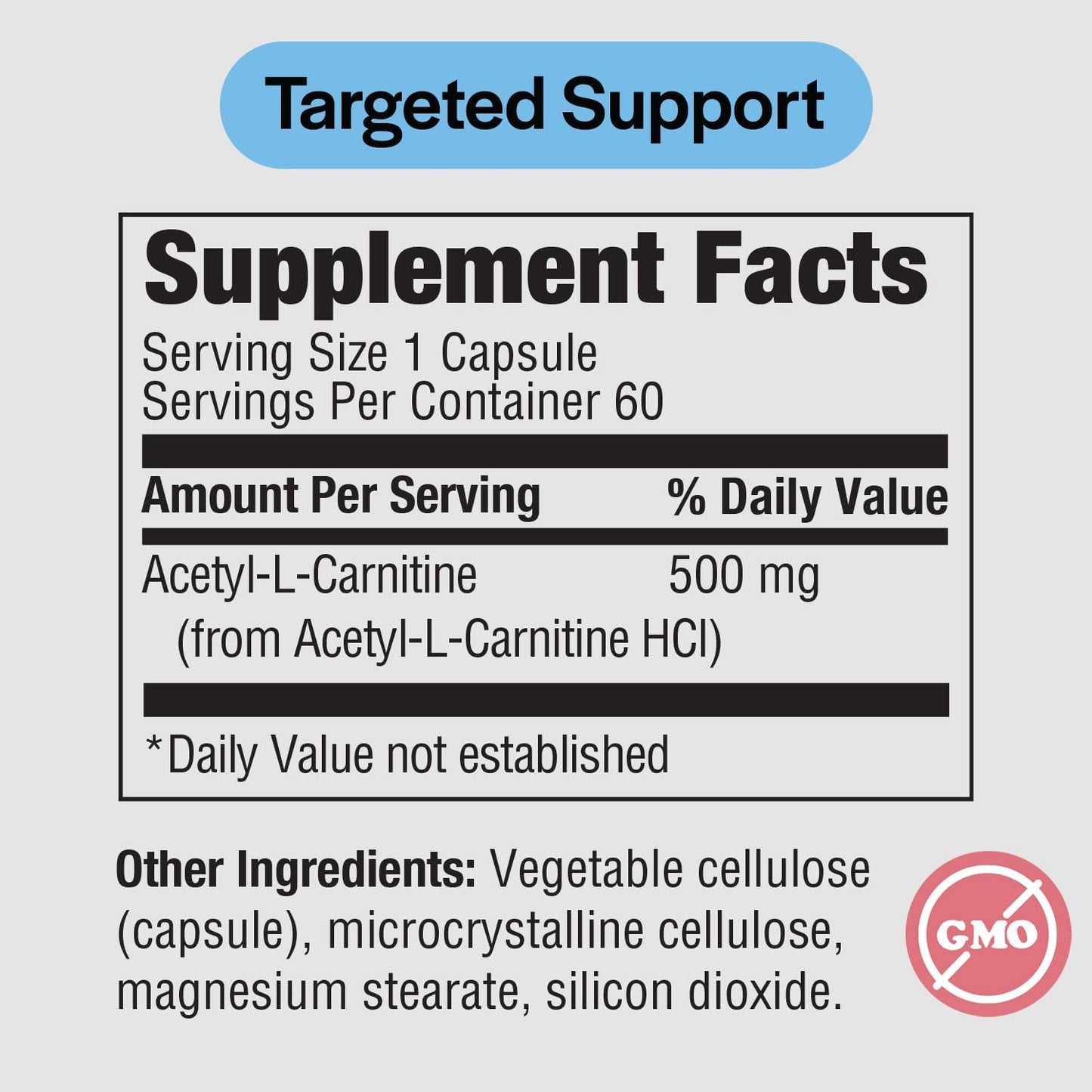 Acetyl L-Carnitine Supplement for Brain & Memory Support - 500mg, 60 Capsules, Non-GMO & Dairy Free - PureFormulas Alcar Focus Formula