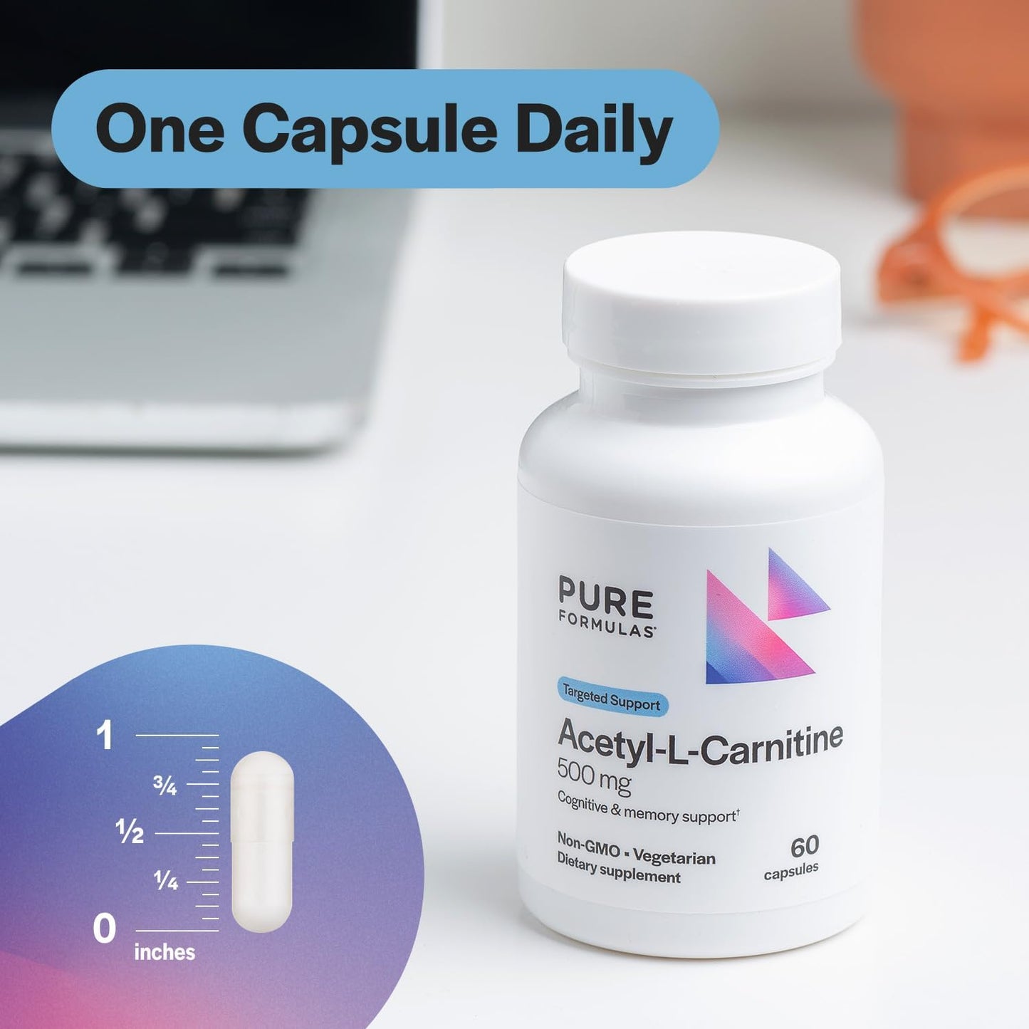 Acetyl L-Carnitine Supplement for Brain & Memory Support - 500mg, 60 Capsules, Non-GMO & Dairy Free - PureFormulas Alcar Focus Formula